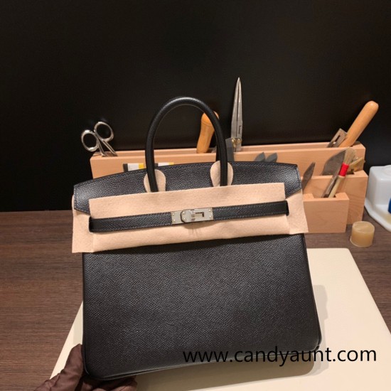 Hermes Birkin 25cm Epsom 89/ Black Silver Hardware Full Handmade 043 Hermes Birkin 25cm Epsom 89/ Black Silver Hardware Full Handmade 043
