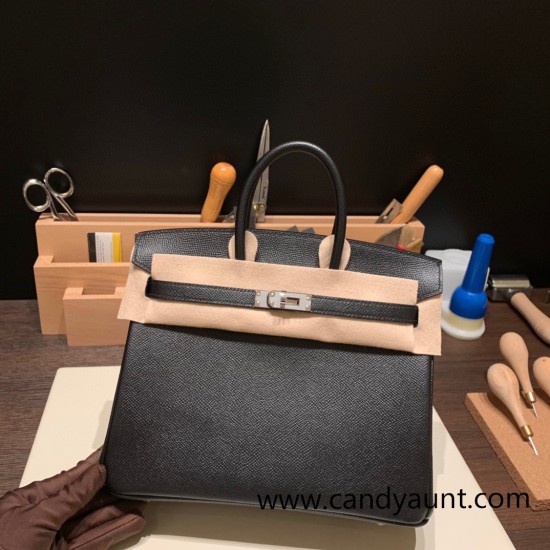 Hermes Birkin 25cm Epsom 89/ Black Silver Hardware Full Handmade 043 Hermes Birkin 25cm Epsom 89/ Black Silver Hardware Full Handmade 043