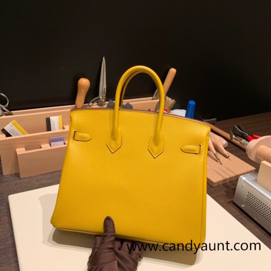 Hermes Birkin 25cm Epsom 9D /Jaune Ambre Silver Hardware Full Handmade 046 Hermes Birkin 25cm Epsom 9D /Jaune Ambre Silver Hardware Full Handmade 046