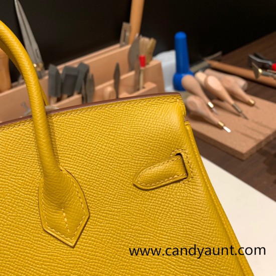 Hermes Birkin 25cm Epsom 9D /Jaune Ambre Silver Hardware Full Handmade 046 Hermes Birkin 25cm Epsom 9D /Jaune Ambre Silver Hardware Full Handmade 046