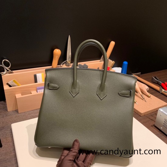 Hermes Birkin 25cm Epsom C6 /Vert Gris Silver Hardware Full Handmade 047 Hermes Birkin 25cm Epsom C6 /Vert Gris Silver Hardware Full Handmade 047