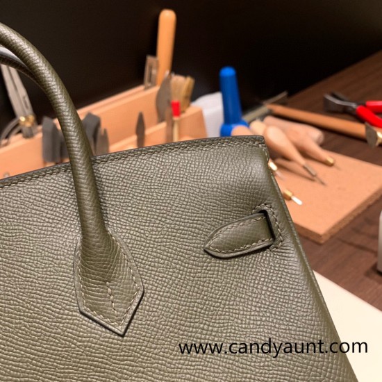 Hermes Birkin 25cm Epsom C6 /Vert Gris Silver Hardware Full Handmade 047 Hermes Birkin 25cm Epsom C6 /Vert Gris Silver Hardware Full Handmade 047