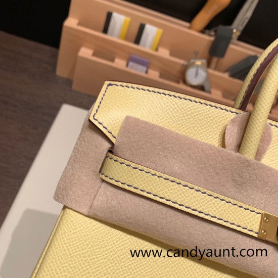 Hermes Birkin 25cm Epsom 1Z /Jaune Poussin& 7T/Blue Electric Full Handmade 050 Hermes Birkin 25cm Epsom 1Z /Jaune Poussin& 7T/Blue Electric Full Handmade 050