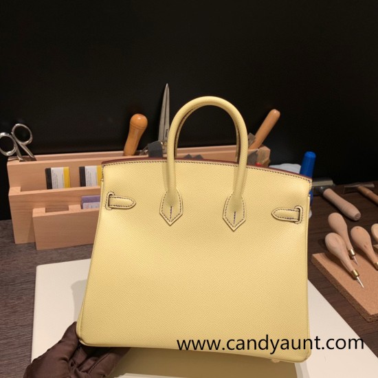 Hermes Birkin 25cm Epsom 1Z /Jaune Poussin& 7T/Blue Electric Full Handmade 050 Hermes Birkin 25cm Epsom 1Z /Jaune Poussin& 7T/Blue Electric Full Handmade 050