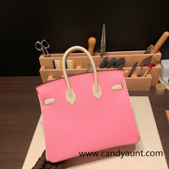 Hermes Birkin 25cm Epsom 5P/ Pink & 10/ Craie Gold Hardware Full Handmade 052 Hermes Birkin 25cm Epsom 5P/ Pink & 10/ Craie Gold Hardware Full Handmade 052