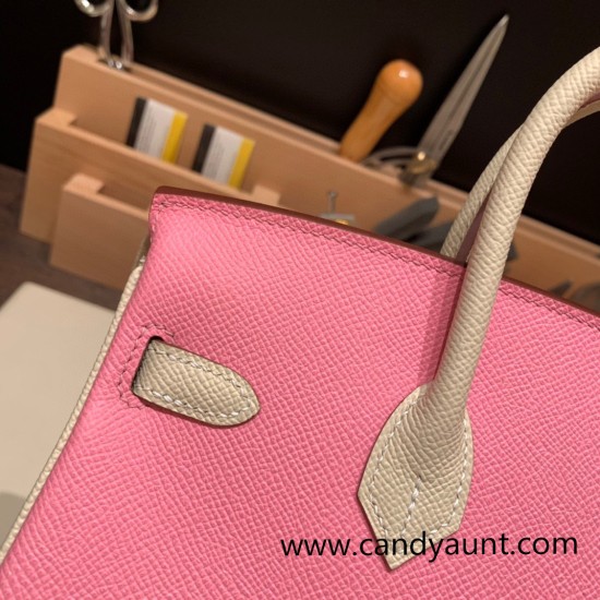 Hermes Birkin 25cm Epsom 5P/ Pink & 10/ Craie Gold Hardware Full Handmade 052 Hermes Birkin 25cm Epsom 5P/ Pink & 10/ Craie Gold Hardware Full Handmade 052