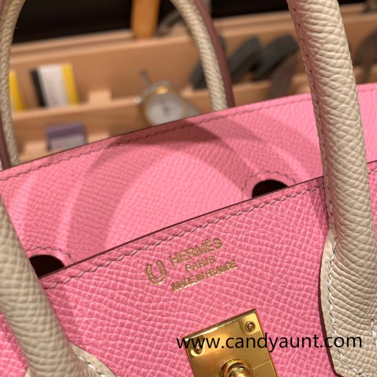 Hermes Birkin 25cm Epsom 5P/ Pink & 10/ Craie Gold Hardware Full Handmade 052 Hermes Birkin 25cm Epsom 5P/ Pink & 10/ Craie Gold Hardware Full Handmade 052