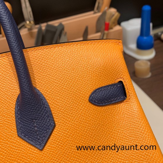 Hermes Birkin 25cm Epsom 9H/ Soleil & 73 /Blue Saphir Gold Hardware Full Handmade 056 Hermes Birkin 25cm Epsom 9H/ Soleil & 73 /Blue Saphir Gold Hardware Full Handmade 056