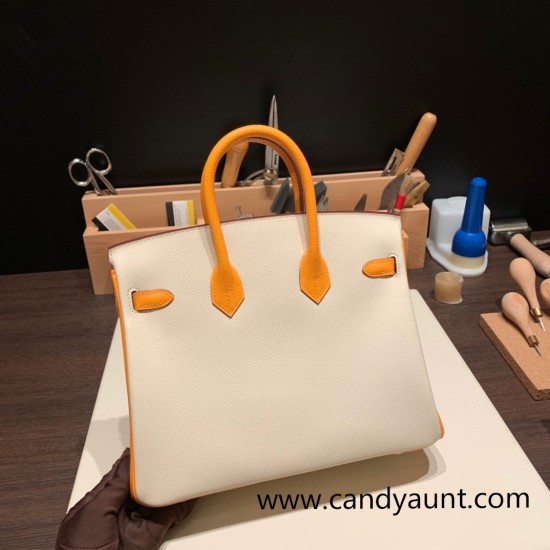 Hermes Birkin 25cm Epsom 10 /Craie & 9H/ Soleil Silver Hardware Full Handmade 057 Hermes Birkin 25cm Epsom 10 /Craie & 9H/ Soleil Silver Hardware Full Handmade 057