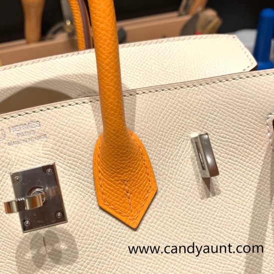 Hermes Birkin 25cm Epsom 10 /Craie & 9H/ Soleil Silver Hardware Full Handmade 057 Hermes Birkin 25cm Epsom 10 /Craie & 9H/ Soleil Silver Hardware Full Handmade 057
