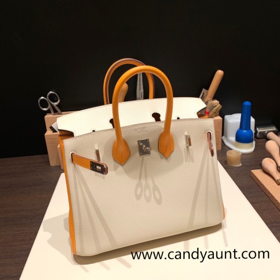 Hermes Birkin 25cm Epsom 10 /Craie & 9H/ Soleil Silver Hardware Full Handmade 057 Hermes Birkin 25cm Epsom 10 /Craie & 9H/ Soleil Silver Hardware Full Handmade 057