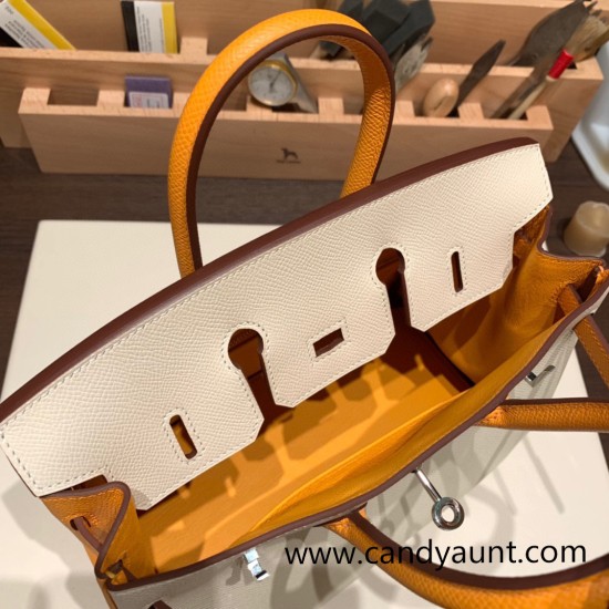 Hermes Birkin 25cm Epsom 10 /Craie & 9H/ Soleil Silver Hardware Full Handmade 057 Hermes Birkin 25cm Epsom 10 /Craie & 9H/ Soleil Silver Hardware Full Handmade 057
