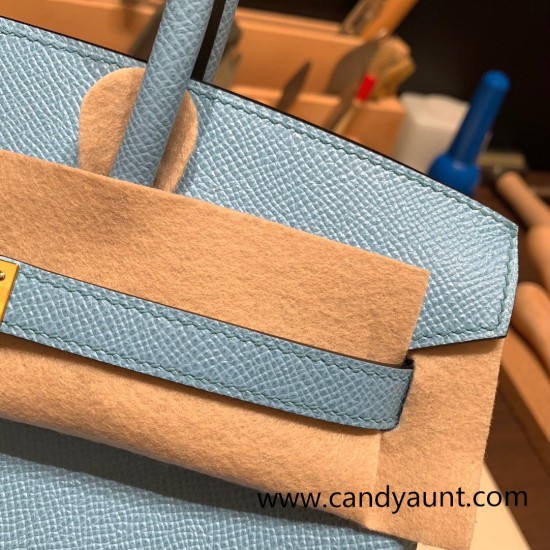 Hermes Birkin 25cm Epsom 7N/Celeste Gold Hardware Full Handmade 067 Hermes Birkin 25cm Epsom 7N/Celeste Gold Hardware Full Handmade 067