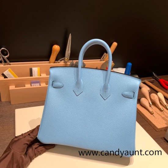 Hermes Birkin 25cm Epsom 7N/Celeste Gold Hardware Full Handmade 067 Hermes Birkin 25cm Epsom 7N/Celeste Gold Hardware Full Handmade 067