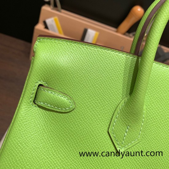 Hermes Birkin 25cm Epsom 6R/ Kiwi Silver Hardware Full Handmade 068 Hermes Birkin 25cm Epsom 6R/ Kiwi Silver Hardware Full Handmade 068