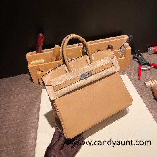 Hermes Birkin 25cm swift 0M/Chai Silver Hardware Full Handmade 074 Hermes Birkin 25cm swift 0M/Chai Silver Hardware Full Handmade 074