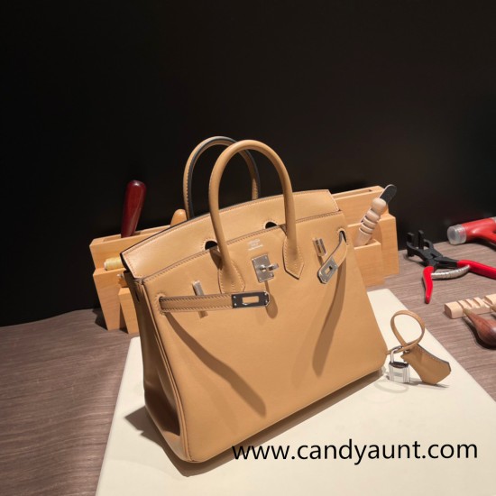 Hermes Birkin 25cm swift 0M/Chai Silver Hardware Full Handmade 074 Hermes Birkin 25cm swift 0M/Chai Silver Hardware Full Handmade 074