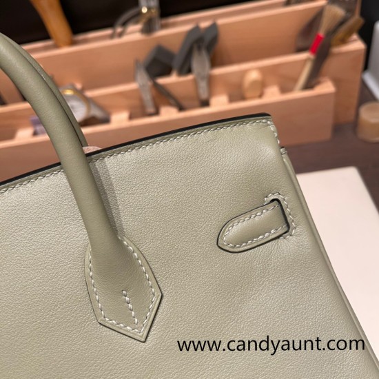 Hermes Birkin 25cm swift Q1/ Sauge Silver Hardware Full Handmade 077 Hermes Birkin 25cm swift Q1/ Sauge Silver Hardware Full Handmade 077