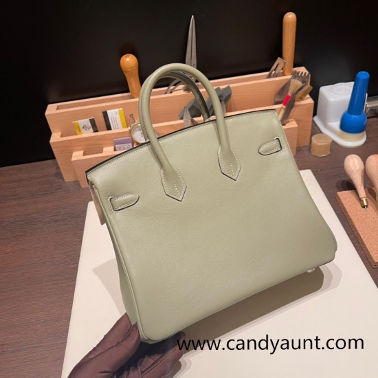 Hermes Birkin 25cm swift Q1/ Sauge Silver Hardware Full Handmade 077 Hermes Birkin 25cm swift Q1/ Sauge Silver Hardware Full Handmade 077