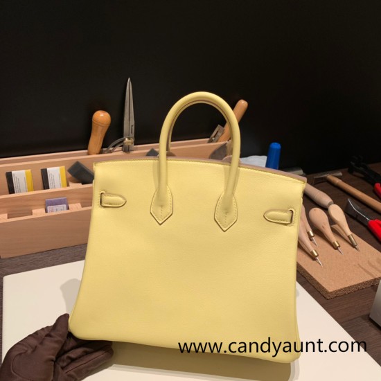 Hermes Birkin 25cm swift 1Z /Jaune Poussin Silver Hardware Full Handmade 083 Hermes Birkin 25cm swift 1Z /Jaune Poussin Silver Hardware Full Handmade 083