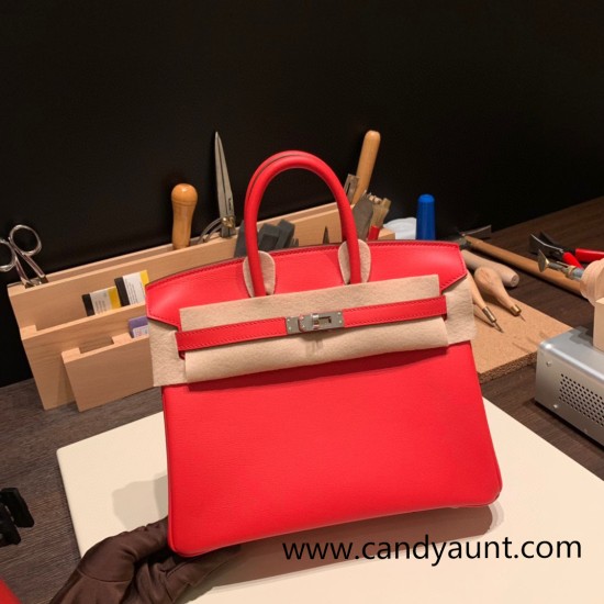 Hermes Birkin 25cm swift S3/Rouge Cœur Silver Hardware Full Handmade 085 Hermes Birkin 25cm swift S3/Rouge Cœur Silver Hardware Full Handmade 085