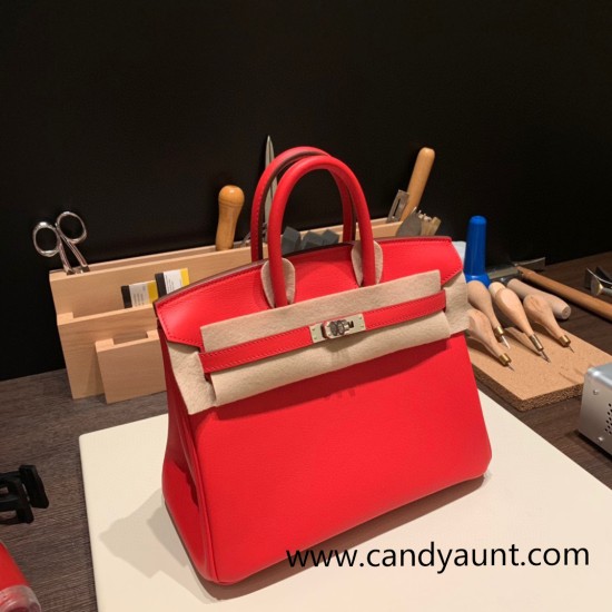 Hermes Birkin 25cm swift S3/Rouge Cœur Silver Hardware Full Handmade 085 Hermes Birkin 25cm swift S3/Rouge Cœur Silver Hardware Full Handmade 085