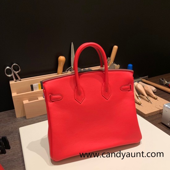 Hermes Birkin 25cm swift S3/Rouge Cœur Silver Hardware Full Handmade 085 Hermes Birkin 25cm swift S3/Rouge Cœur Silver Hardware Full Handmade 085