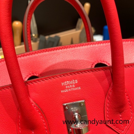 Hermes Birkin 25cm swift S3/Rouge Cœur Silver Hardware Full Handmade 085 Hermes Birkin 25cm swift S3/Rouge Cœur Silver Hardware Full Handmade 085