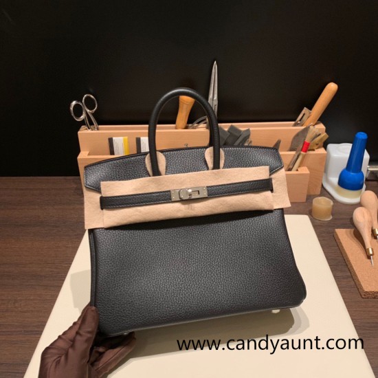 Hermes Birkin 25cm togo 89/Black (Noir) Silver Hardware Full Handmade 090 Hermes Birkin 25cm togo 89/Black (Noir) Silver Hardware Full Handmade 090