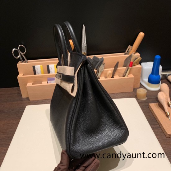 Hermes Birkin 25cm togo 89/Black (Noir) Silver Hardware Full Handmade 090 Hermes Birkin 25cm togo 89/Black (Noir) Silver Hardware Full Handmade 090