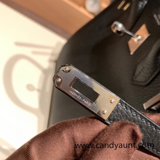 Hermes Birkin 25cm togo 89/Black (Noir) Silver Hardware Full Handmade 090 Hermes Birkin 25cm togo 89/Black (Noir) Silver Hardware Full Handmade 090