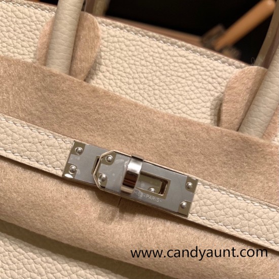 Hermes Birkin 25cm togo 10 /Craie Silver Hardware Full Handmade 095 Hermes Birkin 25cm togo 10 /Craie Silver Hardware Full Handmade 095