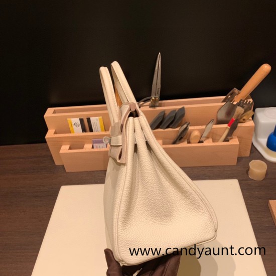Hermes Birkin 25cm togo 10 /Craie Silver Hardware Full Handmade 095 Hermes Birkin 25cm togo 10 /Craie Silver Hardware Full Handmade 095