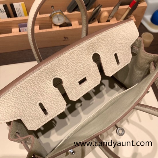 Hermes Birkin 25cm togo 10 /Craie Silver Hardware Full Handmade 095 Hermes Birkin 25cm togo 10 /Craie Silver Hardware Full Handmade 095