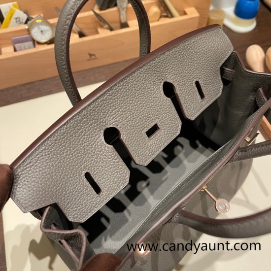 Hermes Birkin 25cm togo 8F/Etain Rose Gold Hardware Full Handmade 120 Hermes Birkin 25cm togo 8F/Etain Rose Gold Hardware Full Handmade 120