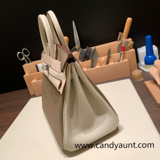 Hermes Birkin 25cm togo 10/ Craie & Étoupe Grey Silver Hardware Full Handmade 145 Hermes Birkin 25cm togo 10/ Craie & Étoupe Grey Silver Hardware Full Handmade 145