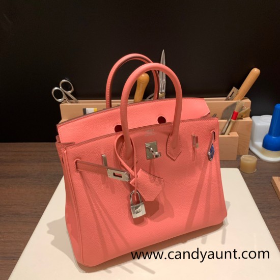 Hermes Birkin 25cm togo K4 /Rose d’ete Silver Hardware Full Handmade 152 Hermes Birkin 25cm togo K4 /Rose d’ete Silver Hardware Full Handmade 152