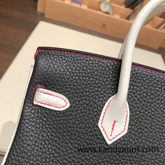 Hermes Birkin 25cm togo 89 /Black (Noir) & 01 /White Silver Hardware Full Handmade 155 Hermes Birkin 25cm togo 89 /Black (Noir) & 01 /White Silver Hardware Full Handmade 155