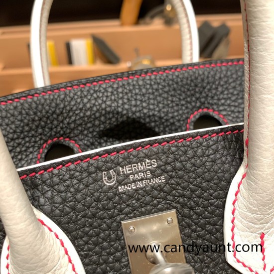 Hermes Birkin 25cm togo 89 /Black (Noir) & 01 /White Silver Hardware Full Handmade 155 Hermes Birkin 25cm togo 89 /Black (Noir) & 01 /White Silver Hardware Full Handmade 155