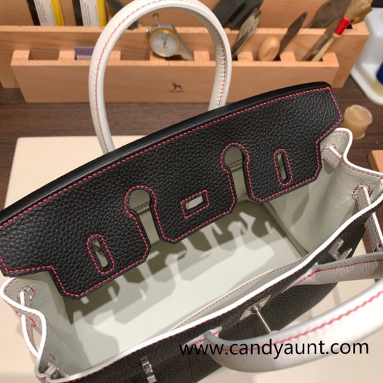 Hermes Birkin 25cm togo 89 /Black (Noir) & 01 /White Silver Hardware Full Handmade 155 Hermes Birkin 25cm togo 89 /Black (Noir) & 01 /White Silver Hardware Full Handmade 155
