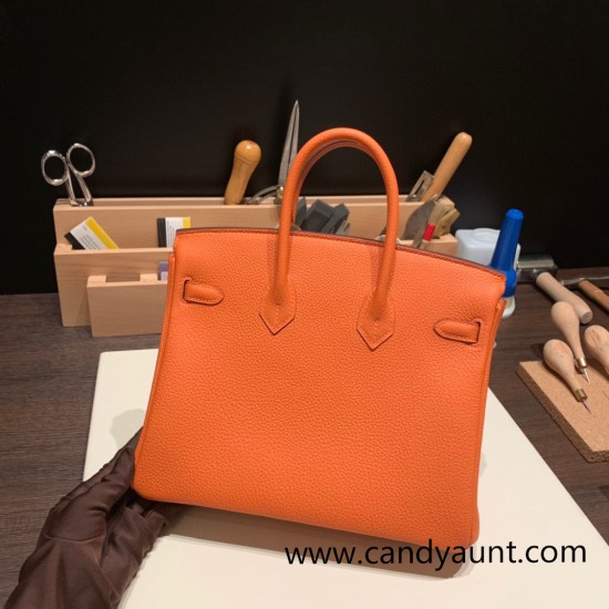 Hermes Birkin 25cm togo 93/Orange Silver Hardware Full Handmade 158 Hermes Birkin 25cm togo 93/Orange Silver Hardware Full Handmade 158