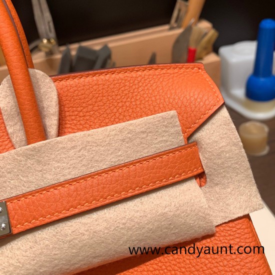Hermes Birkin 25cm togo 93/Orange Silver Hardware Full Handmade 158 Hermes Birkin 25cm togo 93/Orange Silver Hardware Full Handmade 158