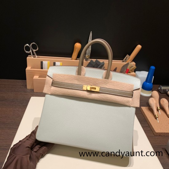 Hermes Birkin 25cm Chevre 80 /Pearl Grey&18/Étoupe Grey Gold Hardware Full Handmade 169 Hermes Birkin 25cm Chevre 80 /Pearl Grey&18/Étoupe Grey Gold Hardware Full Handmade 169