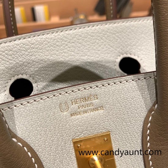 Hermes Birkin 25cm Chevre 80 /Pearl Grey&18/Étoupe Grey Gold Hardware Full Handmade 169 Hermes Birkin 25cm Chevre 80 /Pearl Grey&18/Étoupe Grey Gold Hardware Full Handmade 169