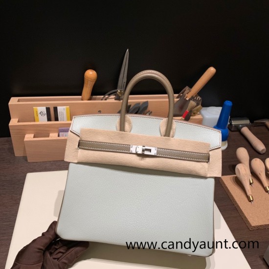 Hermes Birkin 25cm Chevre 80 /Pearl Grey& 18/Étoupe Grey Silver Hardware Full Handmade 170 Hermes Birkin 25cm Chevre 80 /Pearl Grey& 18/Étoupe Grey Silver Hardware Full Handmade 170
