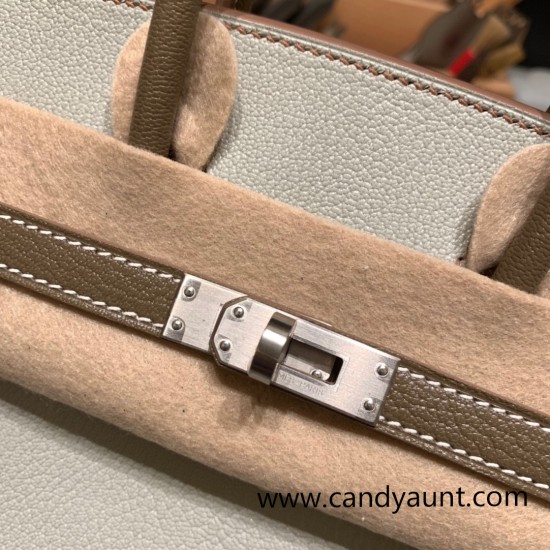 Hermes Birkin 25cm Chevre 80 /Pearl Grey& 18/Étoupe Grey Silver Hardware Full Handmade 170 Hermes Birkin 25cm Chevre 80 /Pearl Grey& 18/Étoupe Grey Silver Hardware Full Handmade 170