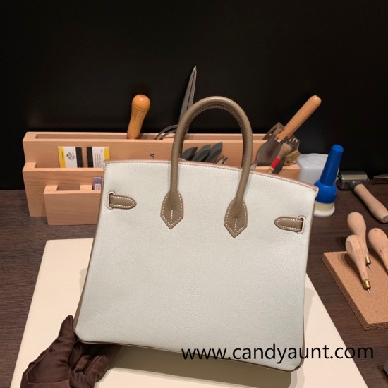 Hermes Birkin 25cm Chevre 80 /Pearl Grey& 18/Étoupe Grey Silver Hardware Full Handmade 170 Hermes Birkin 25cm Chevre 80 /Pearl Grey& 18/Étoupe Grey Silver Hardware Full Handmade 170