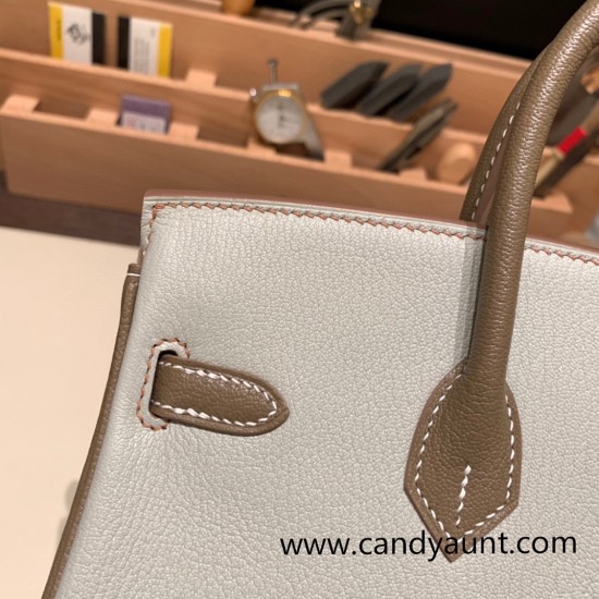 Hermes Birkin 25cm Chevre 80 /Pearl Grey& 18/Étoupe Grey Silver Hardware Full Handmade 170 Hermes Birkin 25cm Chevre 80 /Pearl Grey& 18/Étoupe Grey Silver Hardware Full Handmade 170