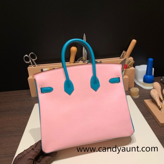 Hermes Birkin 25cm Chevre 3Q/ Rose Sakura & 7F/ Blue Paon Gold Hardware Full Handmade 172 Hermes Birkin 25cm Chevre 3Q/ Rose Sakura & 7F/ Blue Paon Gold Hardware Full Handmade 172