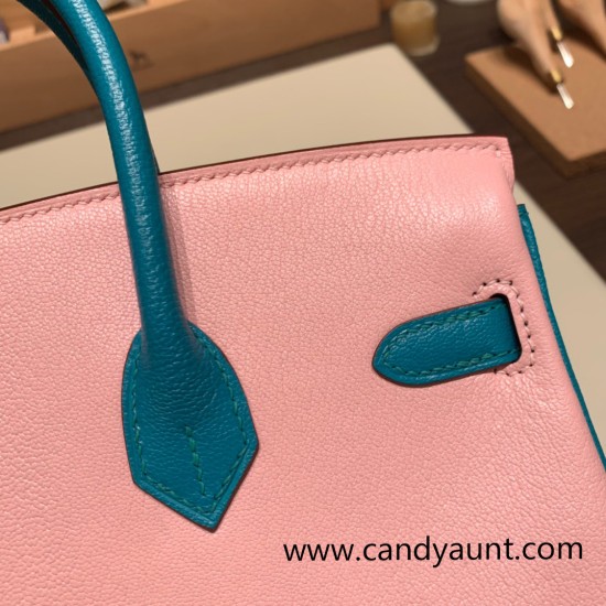 Hermes Birkin 25cm Chevre 3Q/ Rose Sakura & 7F/ Blue Paon Gold Hardware Full Handmade 172 Hermes Birkin 25cm Chevre 3Q/ Rose Sakura & 7F/ Blue Paon Gold Hardware Full Handmade 172